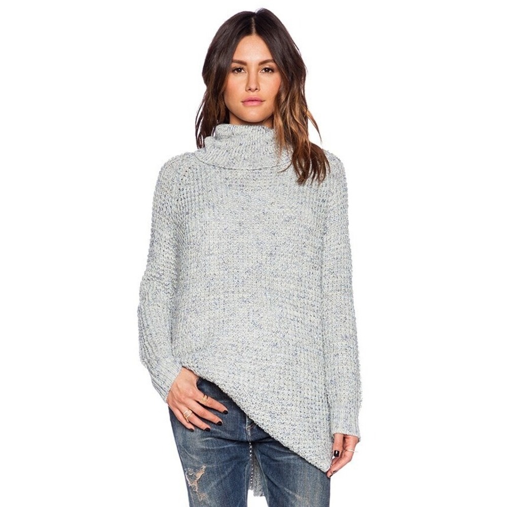 Free People Sweater Light Blue Acrylic Wool Linen Knit Turtleneck‎ Pullover Sz M